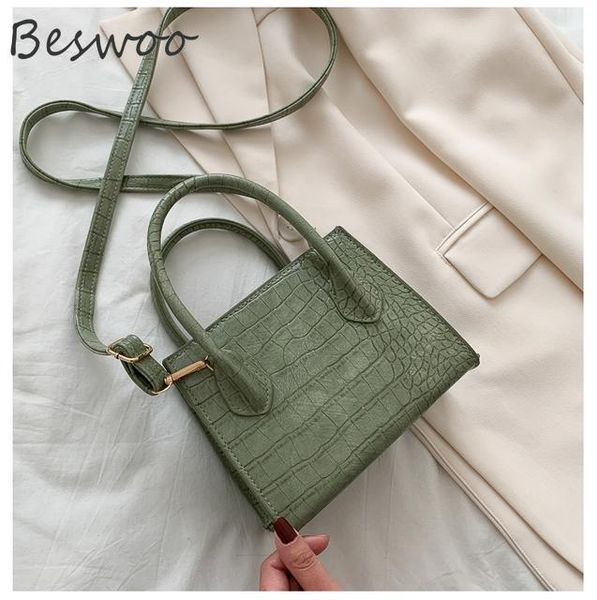 

evening bags fashion trend shoulder bag leather stone pattern crossbody crocodile zipper solid retro small square women's handbags