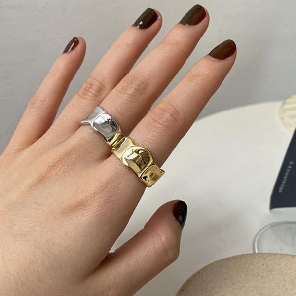 

wedding rings for women fashion irregular jewelry aesthetic minimalist punk wide vintage adjustable accessories couple dating gift, Slivery;golden