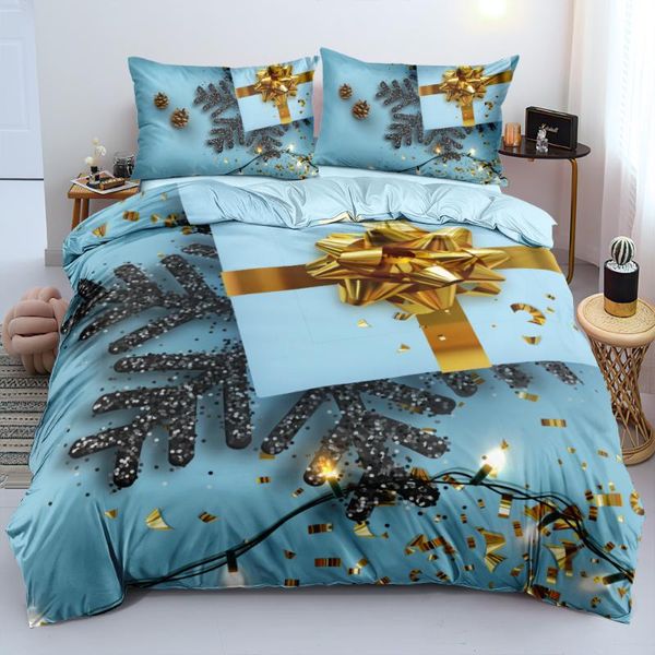 

marry christmas duvet/quilt cover set gift bed linen xmas comforter case pillow sham king full bedding sets blue home texitle