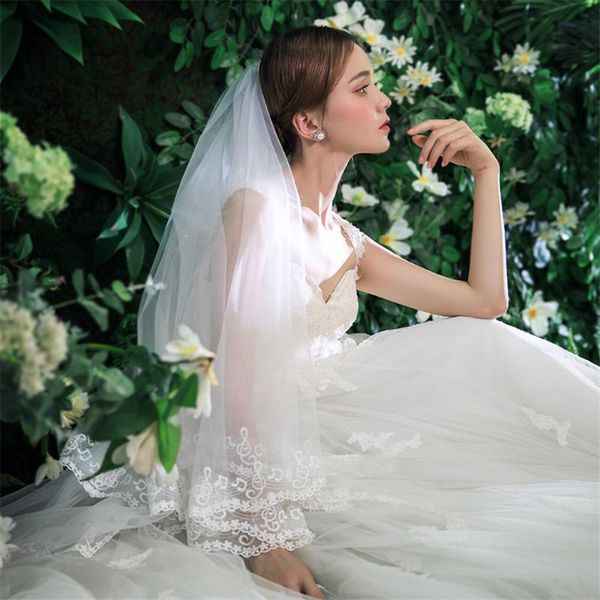 

bridal veils 2021 ishsy weeding with comb blusher lace edge cathedral 3 m white ivory bride veil voiles mariage velos de novia, Black
