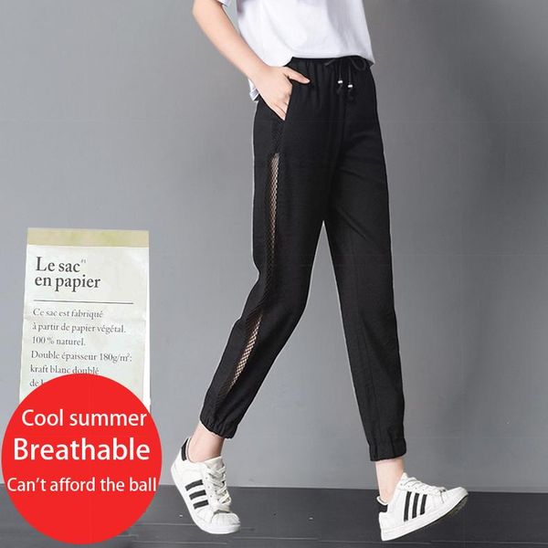 

women's pants & capris nine summer thin section 2021 loose black wild white sweatpants cotton and linen hole harem, Black;white
