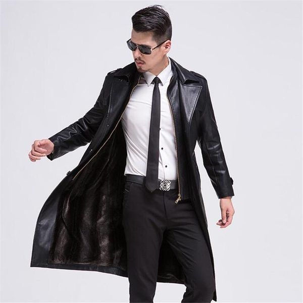 

men's fur & faux jacket men parka black casual pu clothing long jackets coats plus velvet leather overcoa