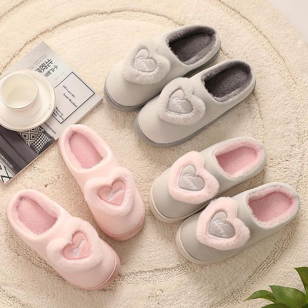 

women winter home slippers cartoon heart shoes soft warm house indoor bedroom couples mtx89, Black