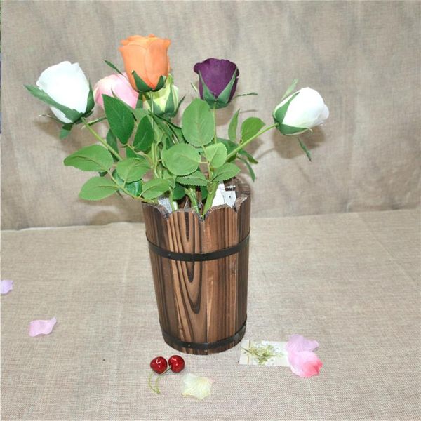 

watering equipments 1pc retro wooden flower bucket carbonization arrangement wood barrels creative kettle