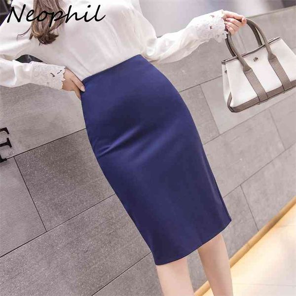 Neophil Summer Plus Size 5XL Ladies Office Work Wear Gonna midi Gonna a tubino elastica nera elasticizzata a vita alta S2054 210724