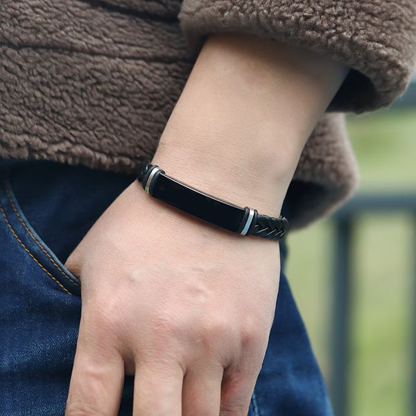 

handmade braided leather cuff bracelet wholesale price personal stainless steel bracelets men jewelry dhl free, Golden;silver