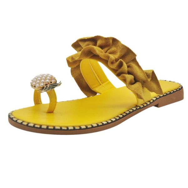 

women slipper pineapple pearl flat toe bohemian casual shoes beach sandals ladies platform sandalias de mujer 2021 d2 slippers, Black