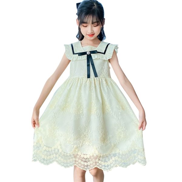 

summer dress girl lace floral party big bow children cute style costume for s 210527, Red;yellow