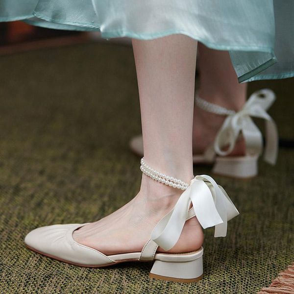 

sandals women 2021 summer shoes woman string beading ankle strap sandal back bowtie princess low heels zapatos mujer 9271l, Black