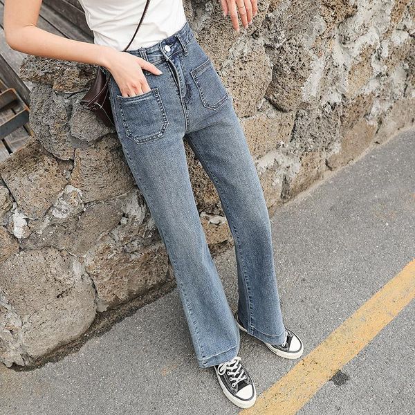

women's jeans stretch denim loose wide leg straight for women s  l xl, Blue