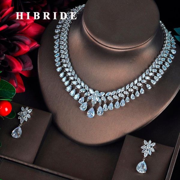 

earrings & necklace hibride luxury sparkling full cubic zirconia jewelry sets for women earring set dress accessories party gifts n-328, Silver