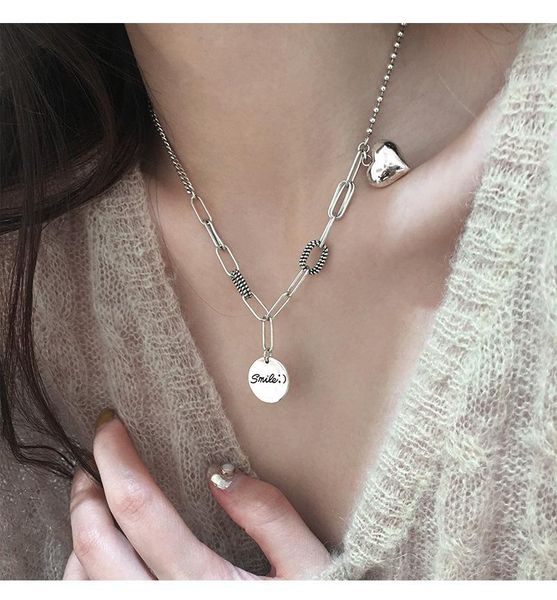 

chains s925 sterling silver necklace for women round sweater chain love shape pendant fashion design jewelry hiphop