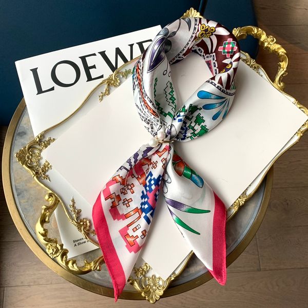 

women stripes scarf 100% silk cross headband trendy spring summer autumn luster thin square daily casual designer satin small wraps cool sha, Blue;gray