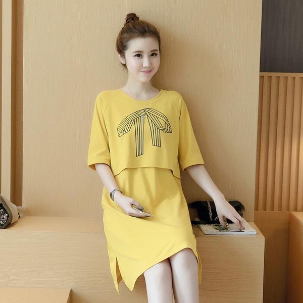 

maternity dress summer korean version of breastfeeding fake two-piece dresses, White