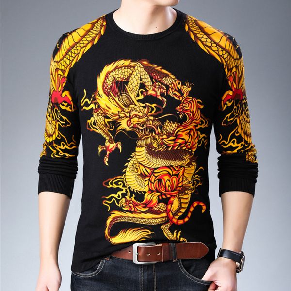 

men's hoodies & sweatshirts male sweater patterned with dragon print, fashion for slim fit men, ey3c, Black