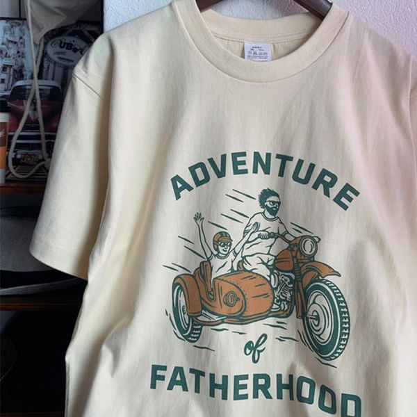 

vintage adventure fatherhood funny cotton print shirt short sleeve loose graphic tees summer gift for father t shirts women's t-shirt, White