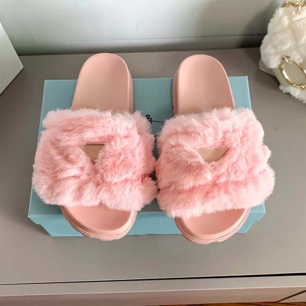 

luxury designer women slippers ladies wool slides winter fur fluffy furry warm letters sandals comfortable fuzzy girl flip flop slipper with, Black