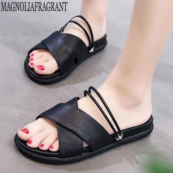 

women sandals slippers shoes woman genuine leather summer flip flop chaussures femme platform c829, Black