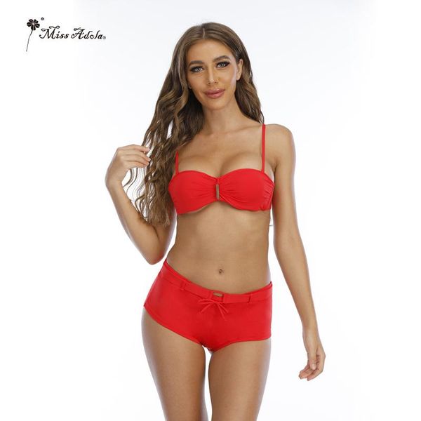

women's swimwear 2021 summer style swimming suit for women high waist solid color bikini underwire split swimsuit set, White;black