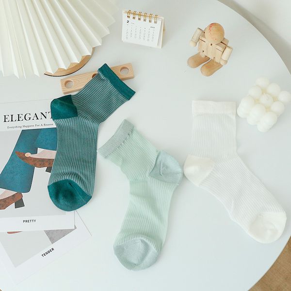 

socks hosiery spring and summer transparent children's middle tube socks, chaohan simple glass stockings, mh breathable cotton bottom c, Black;white
