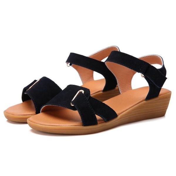 

explosive models suede women's sandals korean version of the word buckle leather wedge open toe, Black