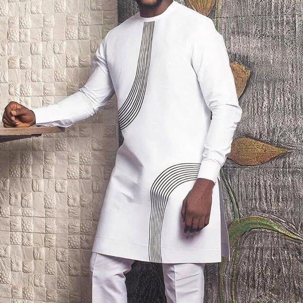 

men's t-shirts soft fashion crew neck side split men traditional shirt lightweight midi robe pullover top, White;black