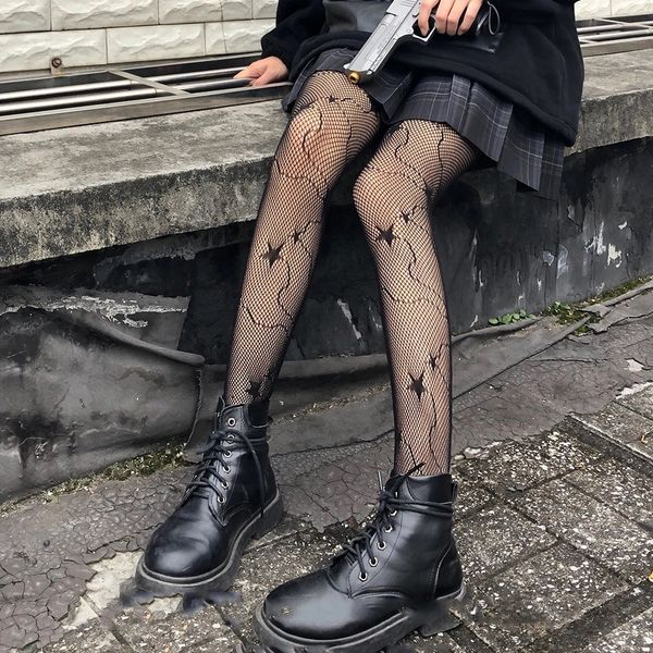 

spring and summer thin korean women' versatile hollow star pantyhose temptation stockings anti hook silk fishing net, Red;black