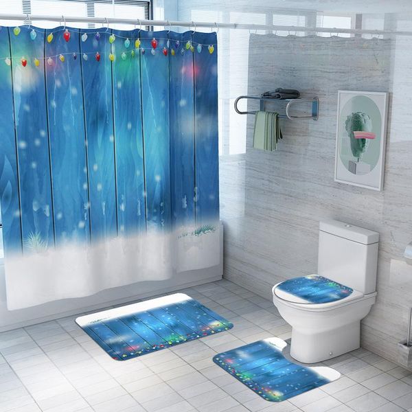 

printed bath rugs shower curtain lid toilet cover christmas bathroom decoration mats set flannel foot mat floor rug