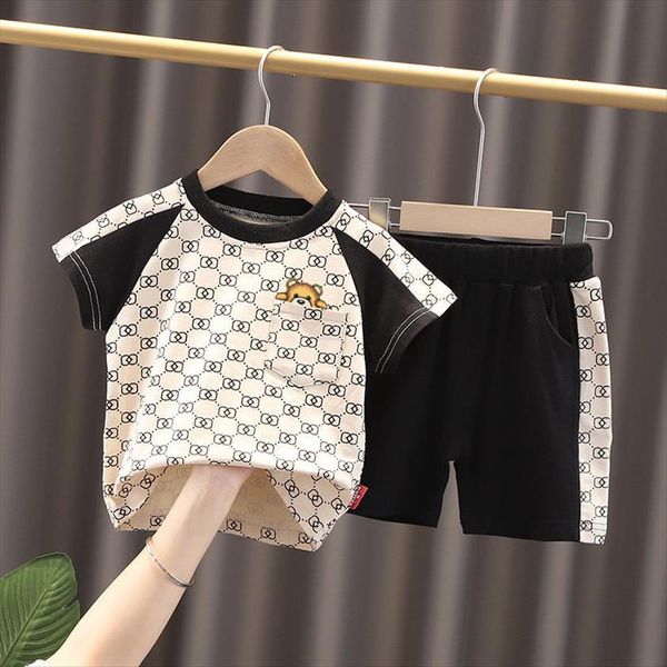 

0 5 years summer boy clothing set casual fashion active cartoon t shirt pant kid children baby toddler, White