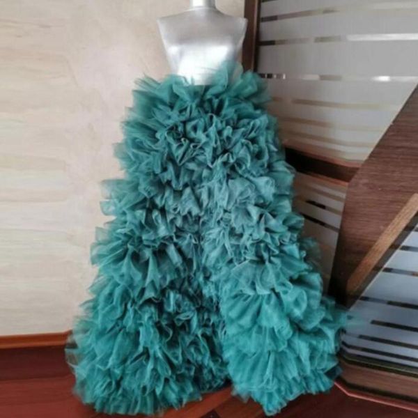 

skirts fluffy tutu ruffle mujer faldas long woman skirt elastic waistband tiered emerald green for women, Black