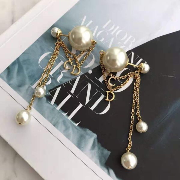 

letter tassel earrings, big and small pearl earrings, star's gift for friend zhh2, Golden