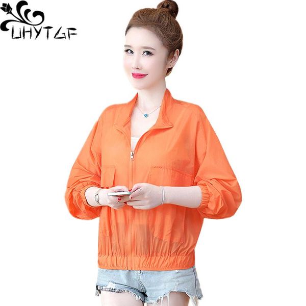 

women's jackets uhytgf women summer jacket anti-uv outdoor breathable thin sunscreen clothing female short solid 4xl plus size coat 211, Black;brown