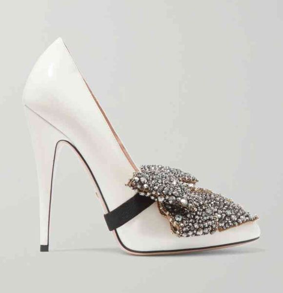 

ladies perfect brand- stiletto heels strass bow luxury design white patent-leather women high pointed toe lady pumps party wed, Black