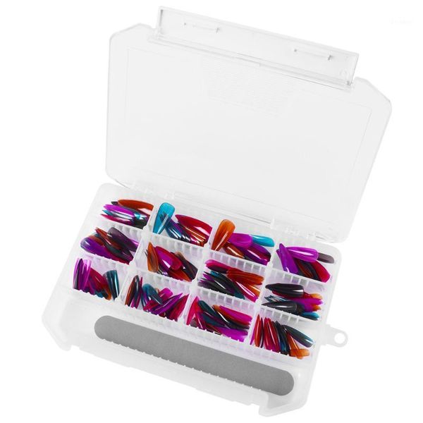 

240pcs colorful salon pointed nail tips false nails with file polish1, Red;gold