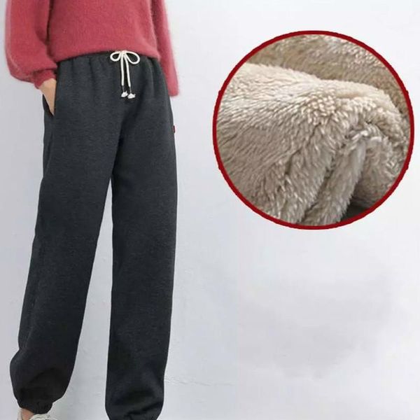 

winter women gym sweatpants workout fleece trousers solid thick warm female sport pants women's & capris, Black;white
