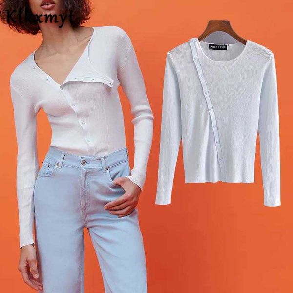 

klkxmyt za women fashion o neck long sleeve knitting sweater female oblique breasted slim cardigan chic crop 210527, White;black