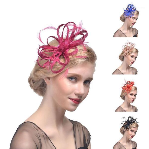 

bridal flower hair clip women wedding accessories mesh ribbons feathers headband vintage headdress for party headwear1