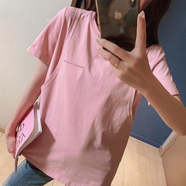 

maternity & tees solid color letter print breastfeeding pregnant t-shirt cotton summer clothes blouse 2801, White