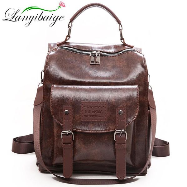 

backpack women leather vintage designer bags multi-poches large capacity travel for