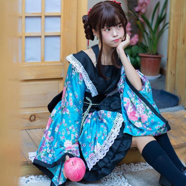 

japanese kimono yukata dress girls kawaii floral print robe casual loose vintage cosplay outfit for women stage performance ethnic clothing, Red
