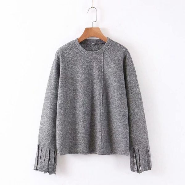 

casual autumn solid color pullover sweatshirts women o neck tassel hoodies woolen jacket female street xz2613 210525, Black