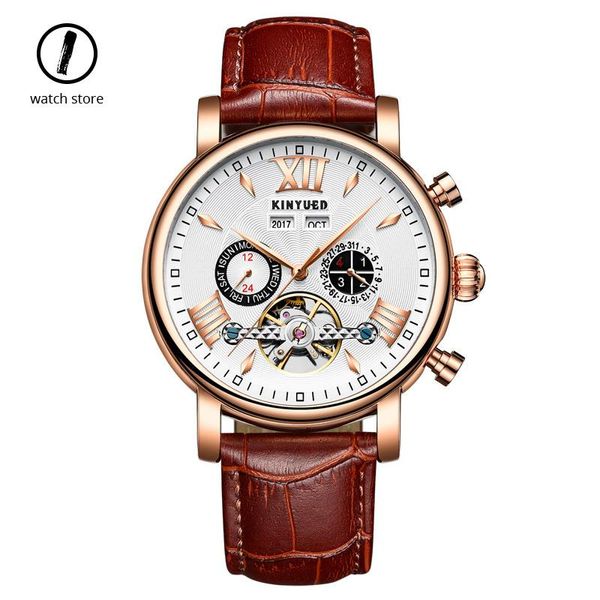 Мужчины Kinyued Watch Automatic Mechanical Tourbillon Sports кожаные модные водонепроницаемые бренд -наручные часы Man Elogio Masculino.