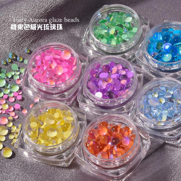 

nail art decorations candy color mixed size round glass crystal bead ab 3d flash diamond flat back acrylic ornament for diy, Silver;gold