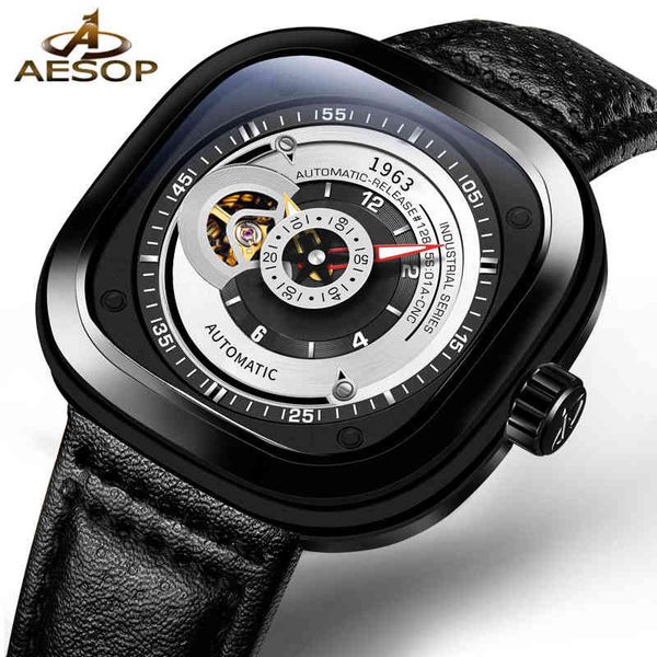 

luxe aesop skeleton human tags mechanical watches brand luxury waterproof 30m automatic mode tours sports clock, Slivery;brown