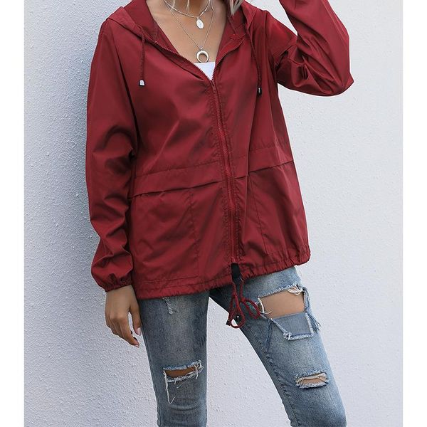

women's trench coats women solid jacket zip-up hoodie lightweight outdoor raincoat loose coat running bicycle sports plus size, Tan;black