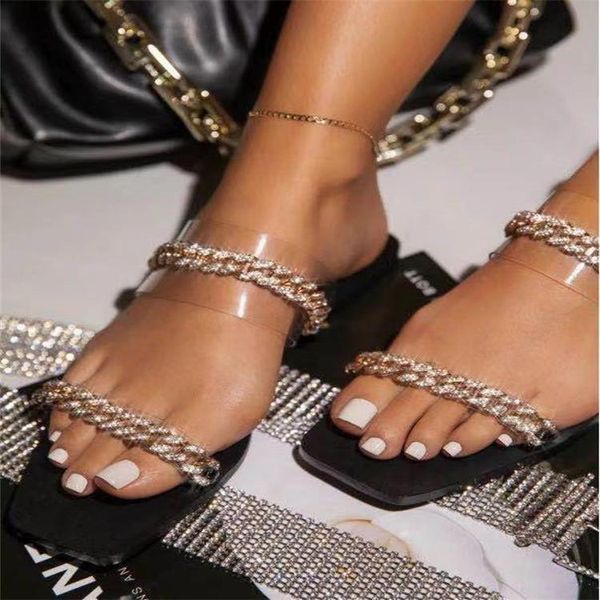 

sandals summer flat women transparent fashion gladiator ladies chain open toe outdoor sandalia feminina, Black