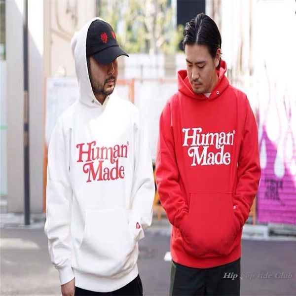 

thicken red black human made hoodie men women 1:1 front 3d dye letter sleeve love embroidery pullovers men's hoodies & sweatshi