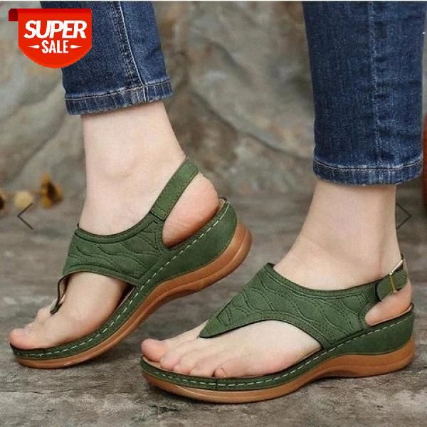 

women sandals ladies clip toe wedges thong shoes fashion embroidery platform buckle casual female beach zapatos de mujer #2l9q, Black
