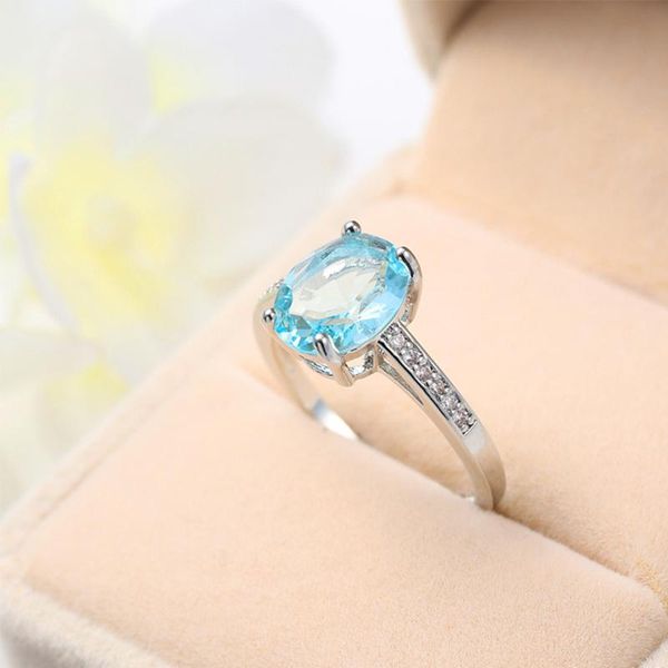 

wedding rings 2021 crystal zircon ring 925 silver classic 4 blue band jewelry promise engagement, Slivery;golden