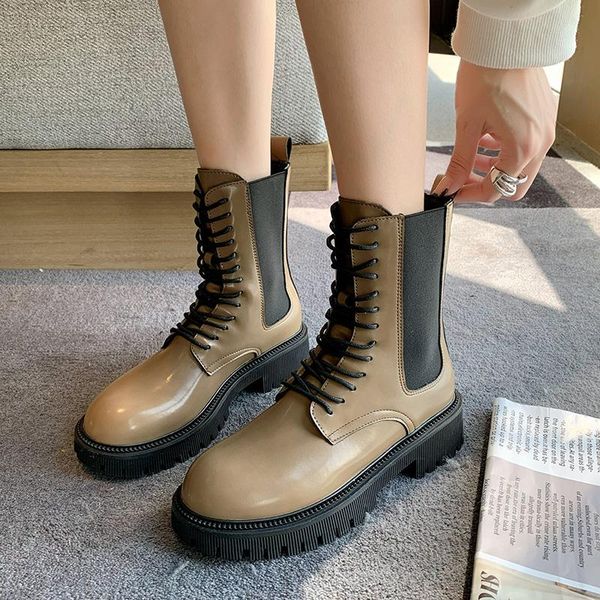 

boots 2021 women ankle fashion platform non-slip keep warm winter woman lacing casual daily motorcycle, Black